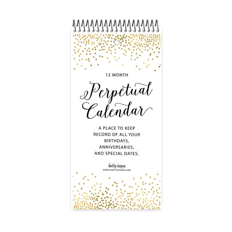Hadley Designs Gold Perpetual Birthday, Anniversary, Special Event Reminder Calendar Book Journal for Important Family Date Day Wall Hanging, Mom Dutch Bday Birthdate Gift Card Planner Organizer - Image 1